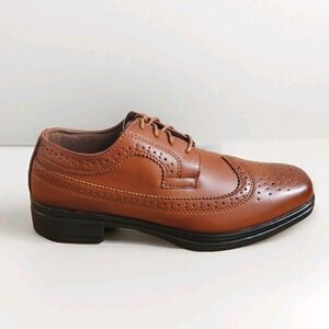 Deer Stags Boys Dress Shoes Sz 4.5 Ace Luggage Brown Oxford Wingtip Heel Preppy